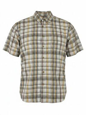 ROYAL ROBBINS Beige Yellow Plaid Short Sleeve Button Up Outdoor Hiking Shirt l
